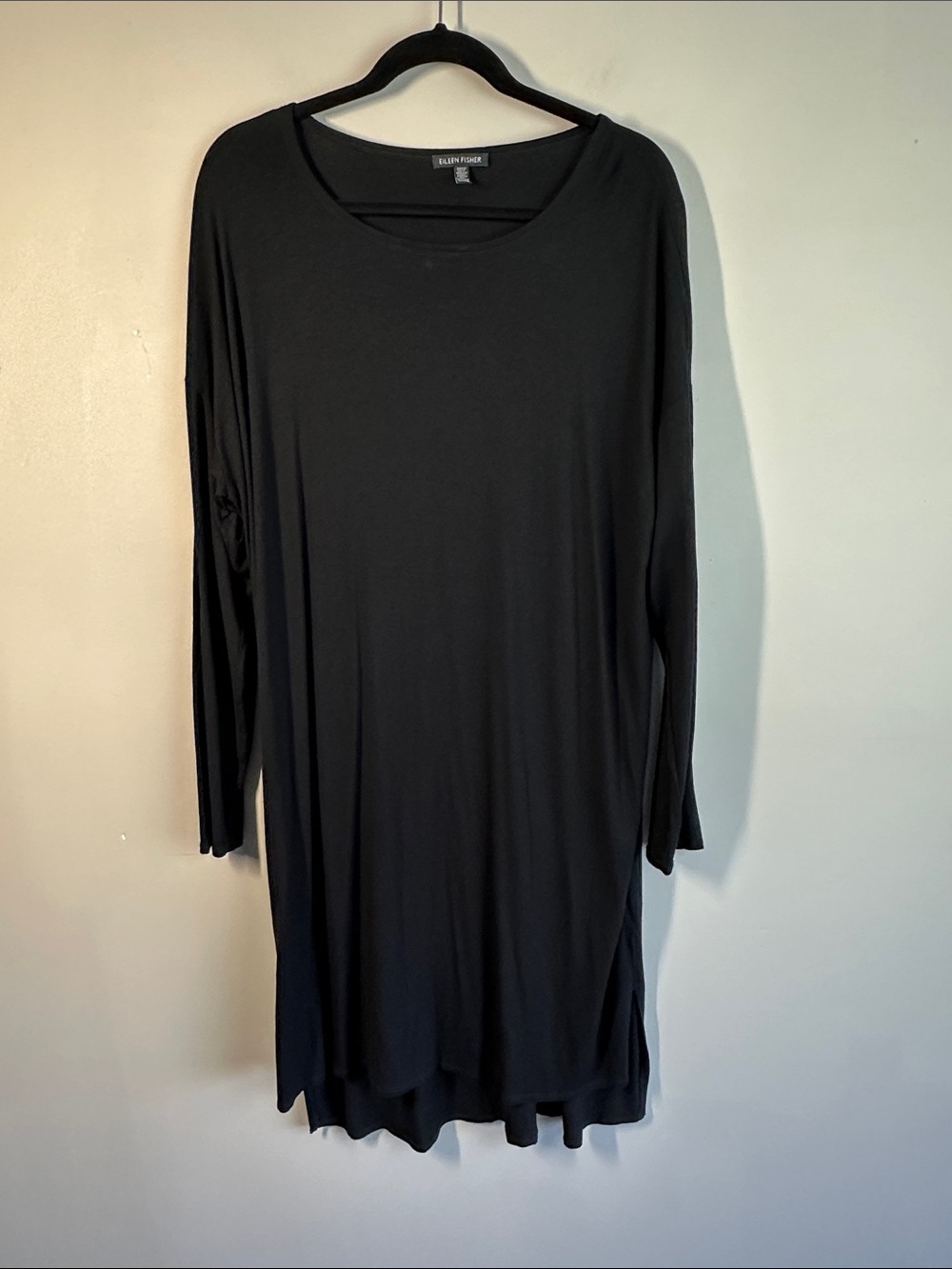 Eileen Fisher Jewel Neck Black Shirt Dress Size XL